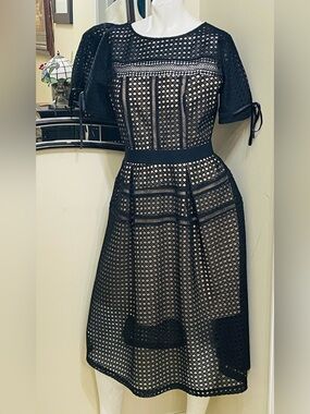 Black Eyelet Fit-and-Flare Dress